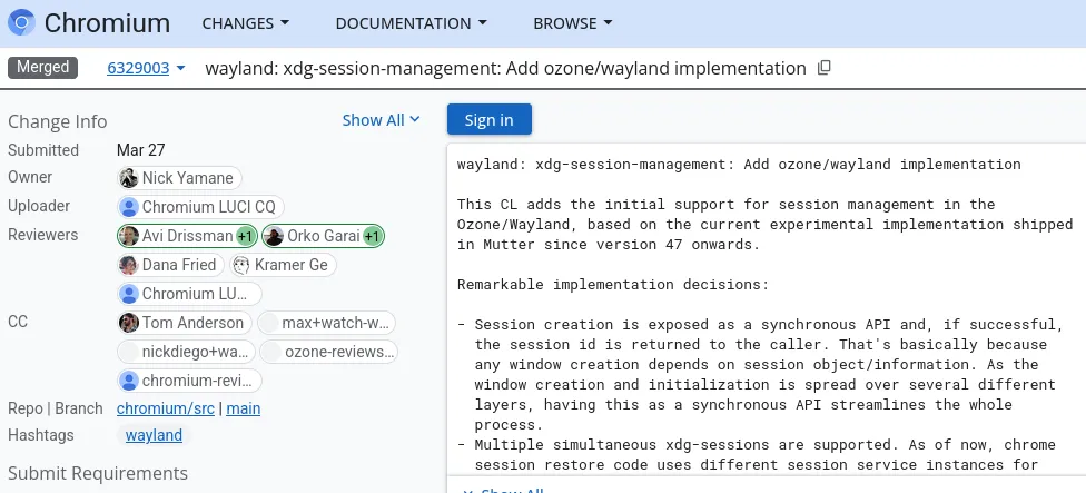 متصفح ويب Chromium دعم لدعم Wayland XDG-SESSERAMENCE