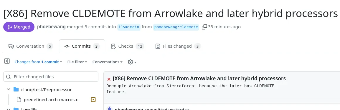 تقوم Intel بتنظيف LLVM/Clang لإساءة الإبلاغ عن cldemote على Arrow Lake & Future Hybrid Cpus