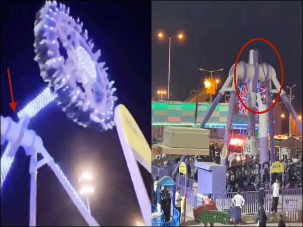 حادث مروع في المملكة العربية السعودية ، تحريك الأرجوحة قطعتين ، فيديو فيروسي